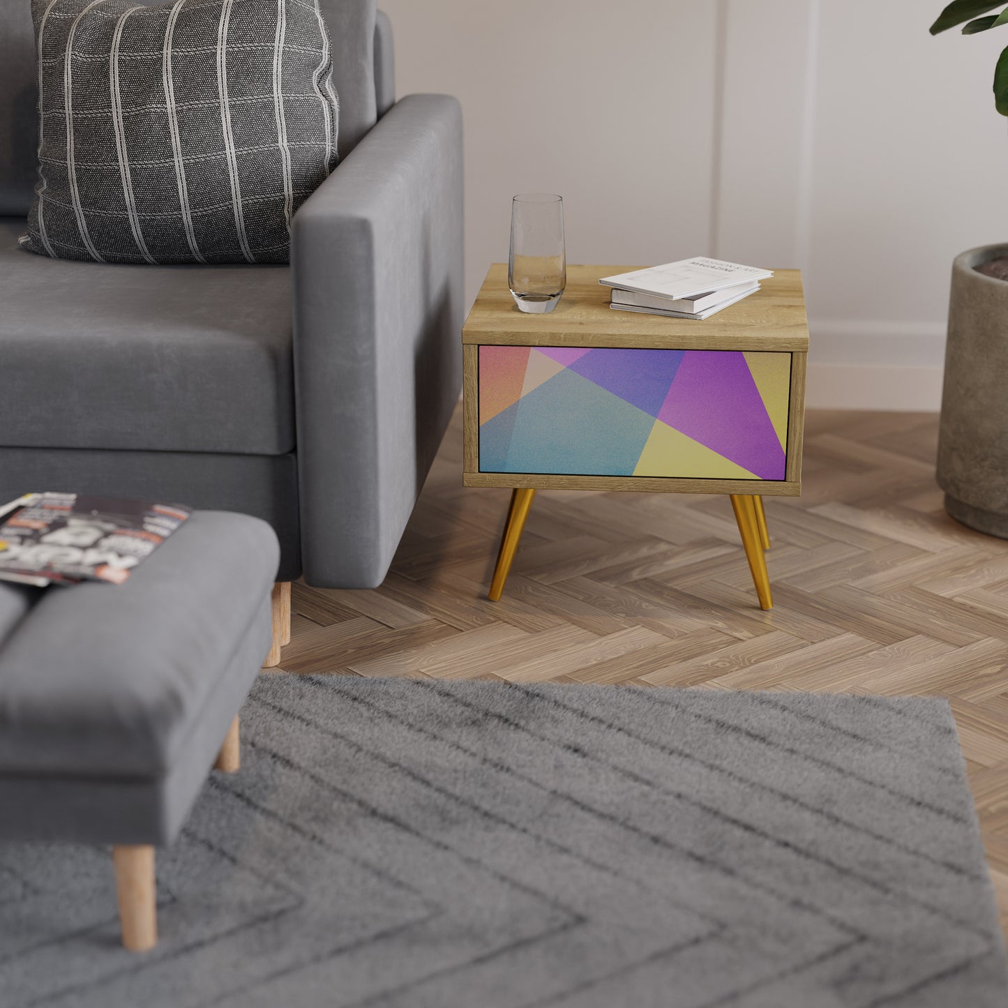 LJUS GEOMETRY Nattduksbord i ekeffekt