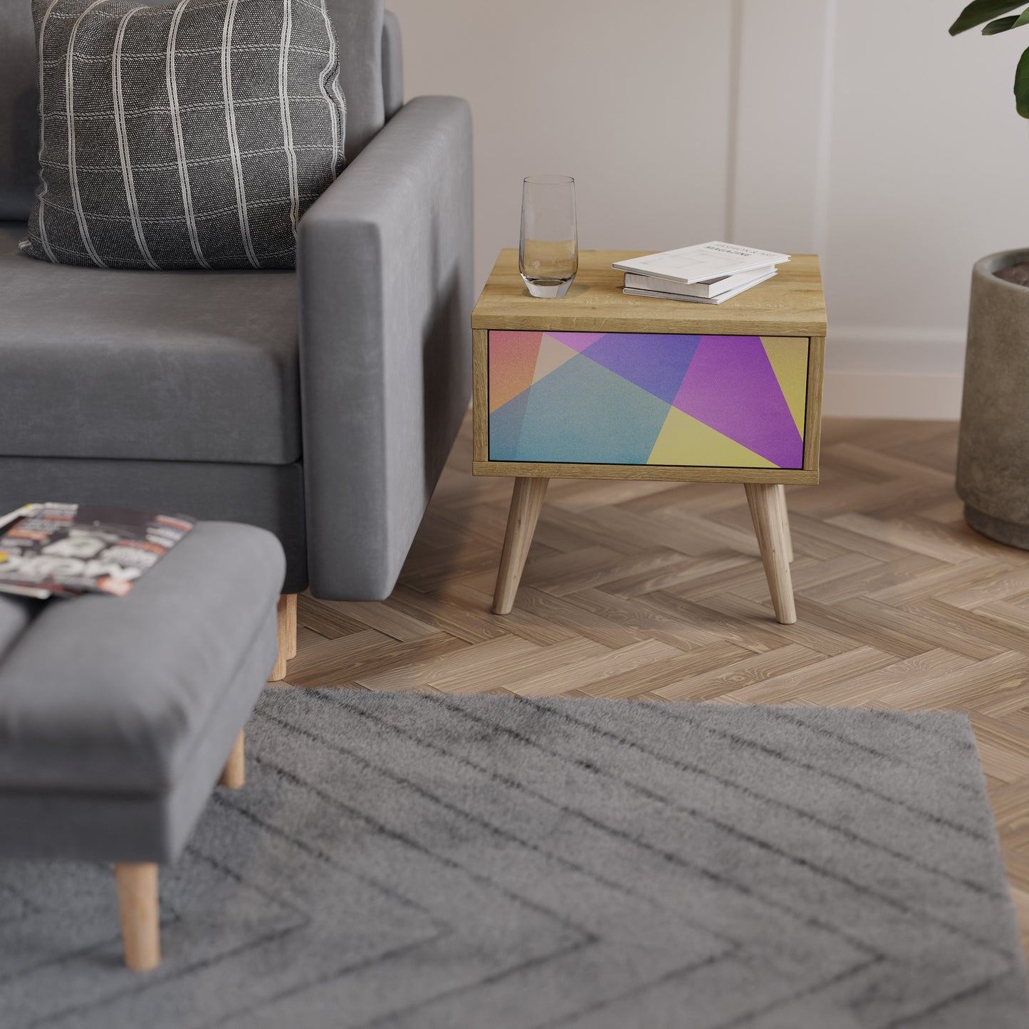 LJUS GEOMETRY Nattduksbord i ekeffekt