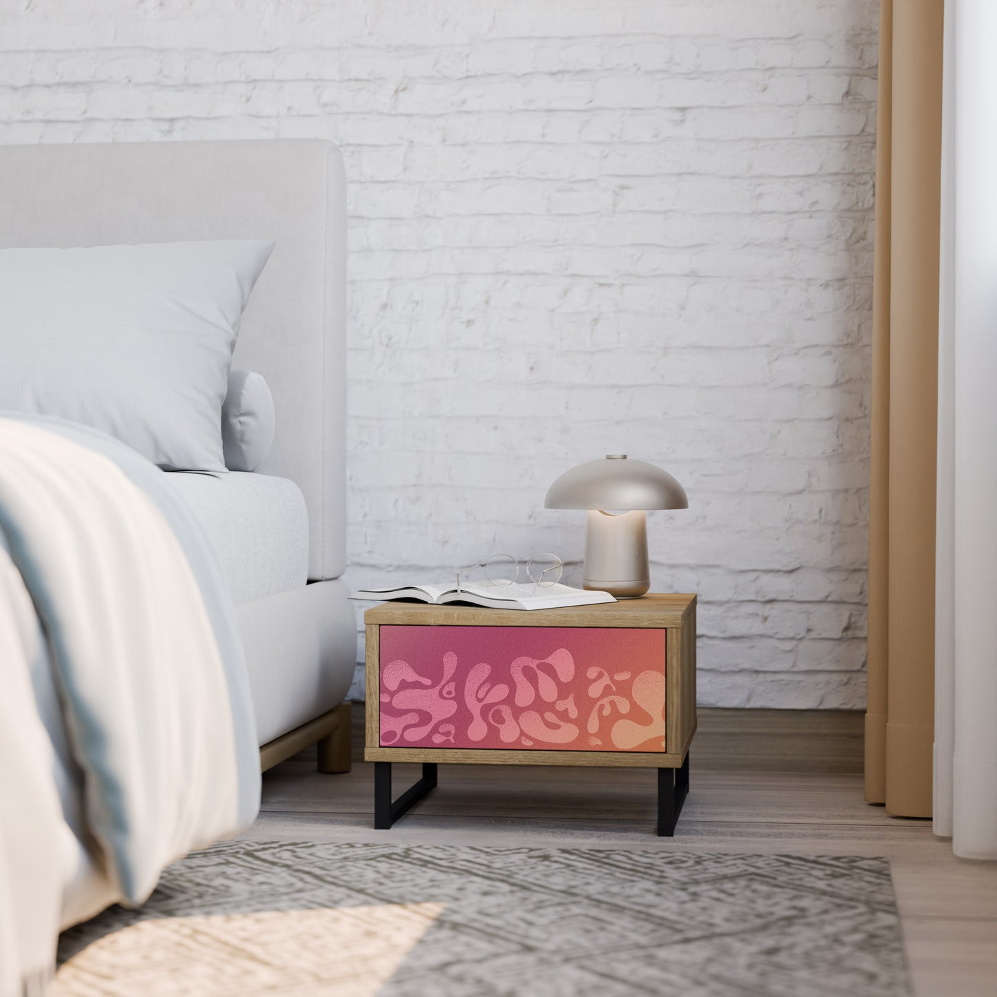 IRREGULAR PINK Nightstand in Oak Effect