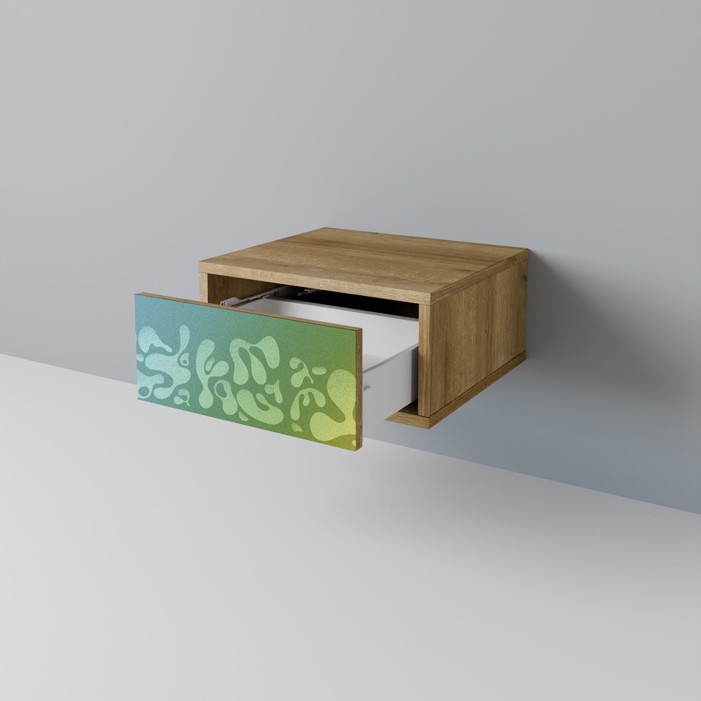 IRREGULAR BLUE Nightstand in Oak Effect