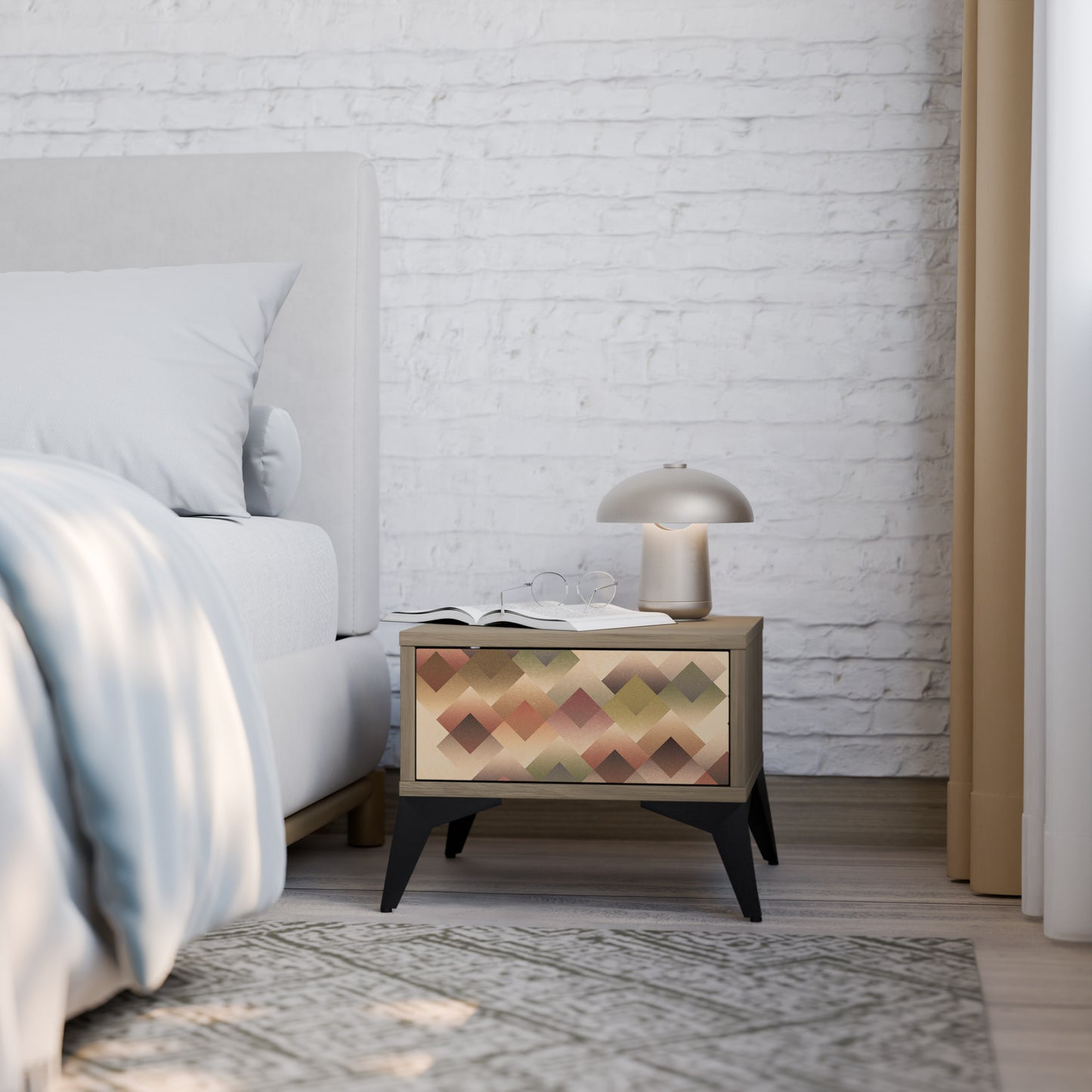 GEOMETRIC FUSION Nightstand in Oak Effect