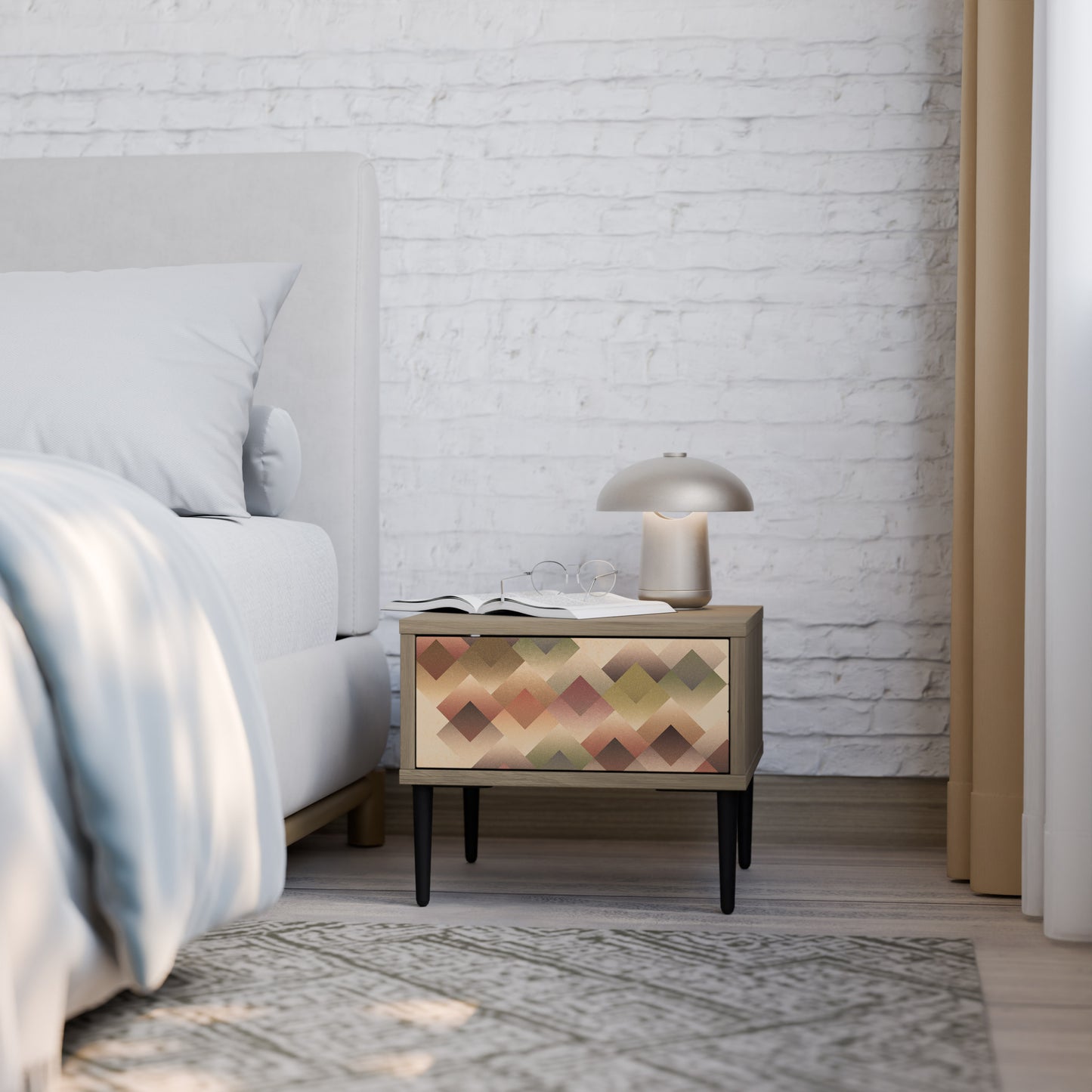 GEOMETRIC FUSION Nightstand in Oak Effect