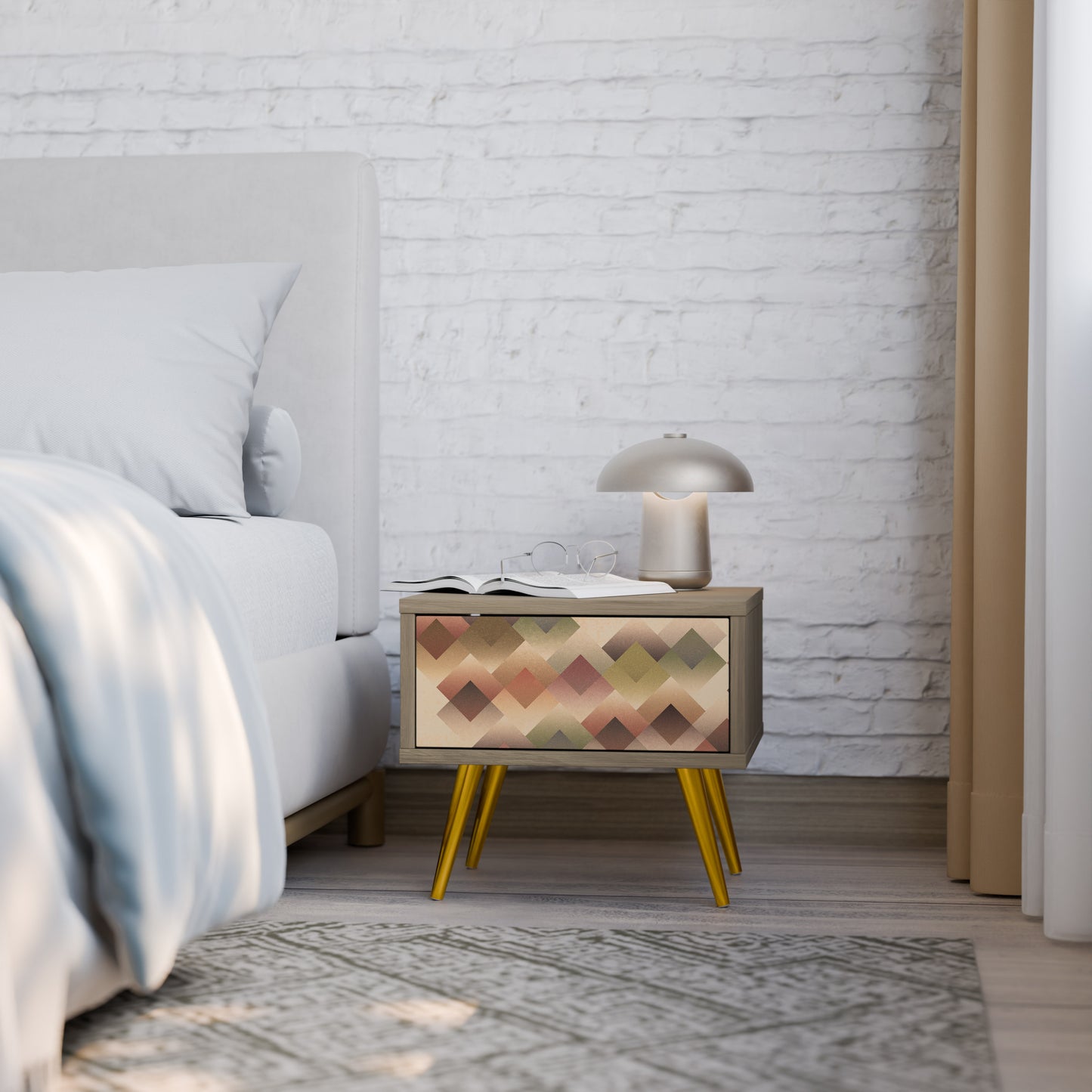 GEOMETRIC FUSION Nightstand in Oak Effect