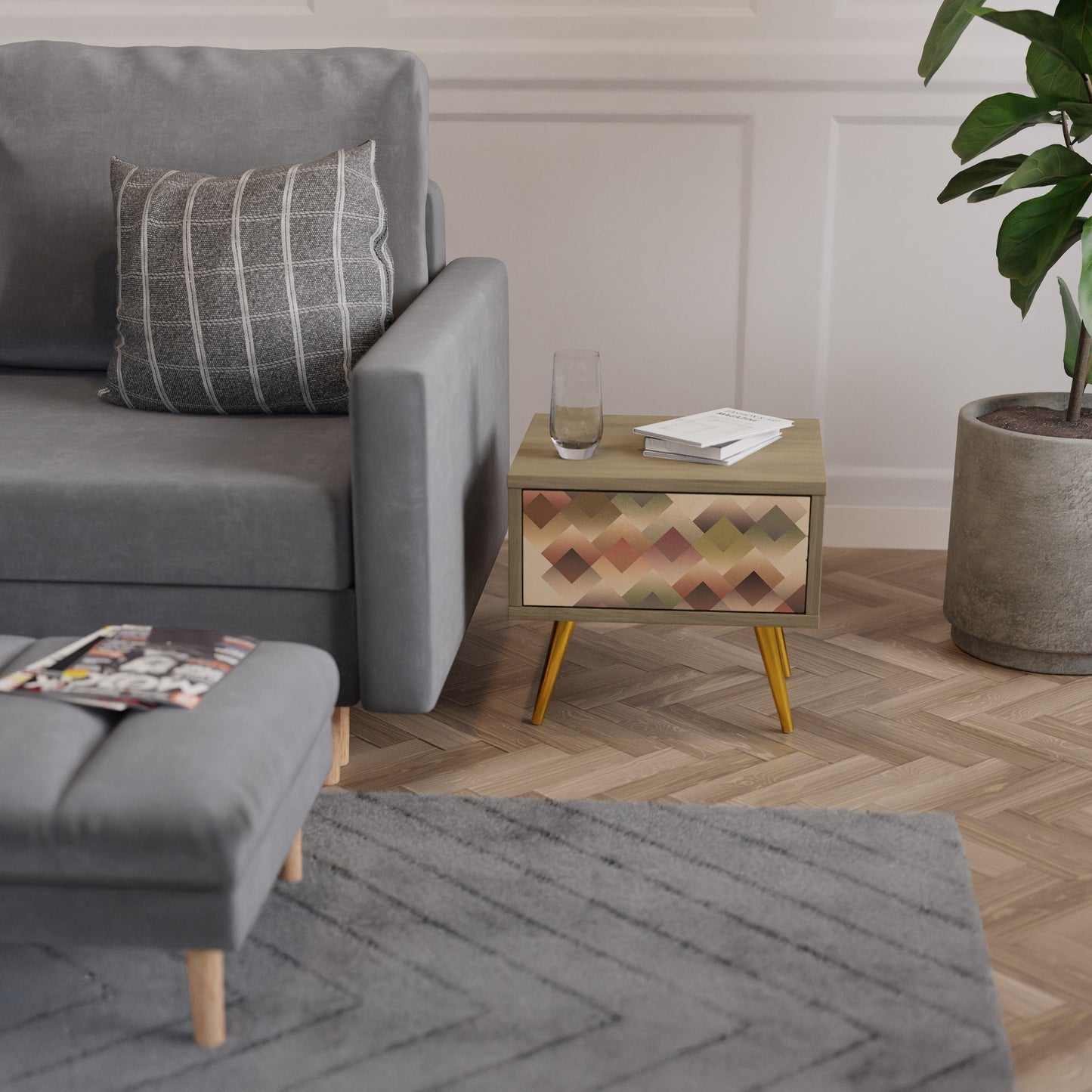 GEOMETRIC FUSION Nightstand in Oak Effect