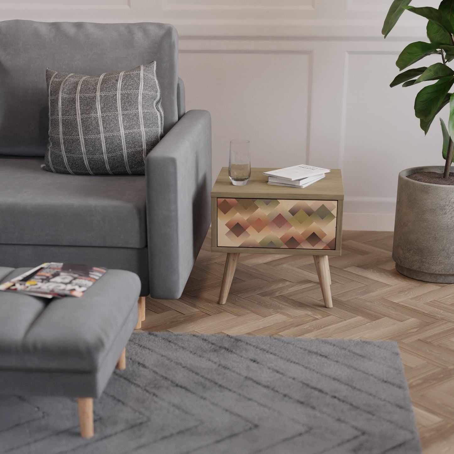 GEOMETRIC FUSION Nightstand in Oak Effect