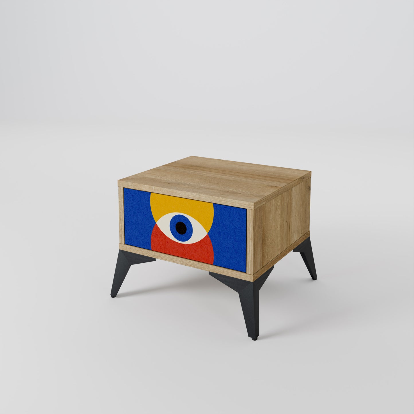 GEOMETRIC EYES Nightstand in Oak Effect