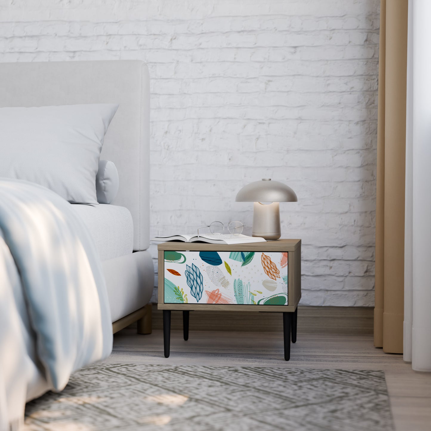 BOTANICAL HURRICANE Nightstand in Oak Effect