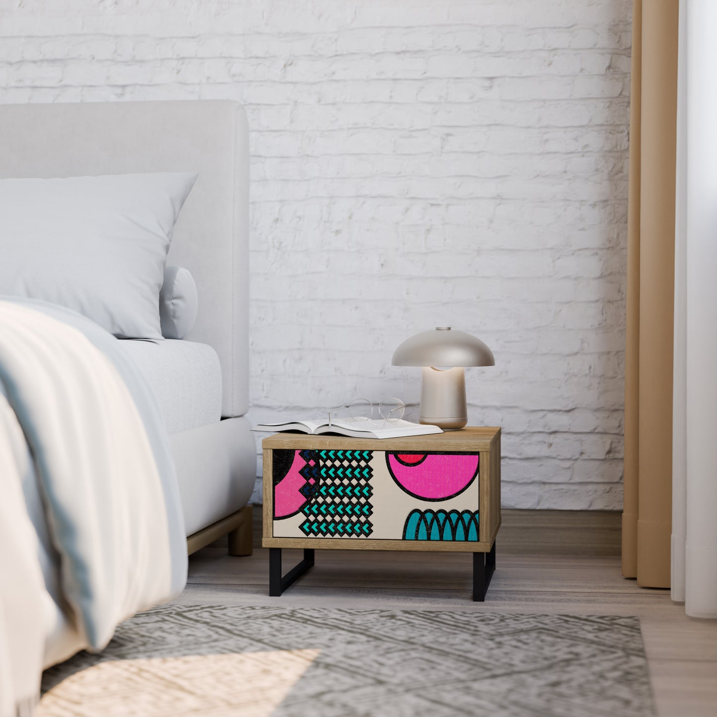 GEOMETRIC RHAPSODY Nightstand in Oak Effect