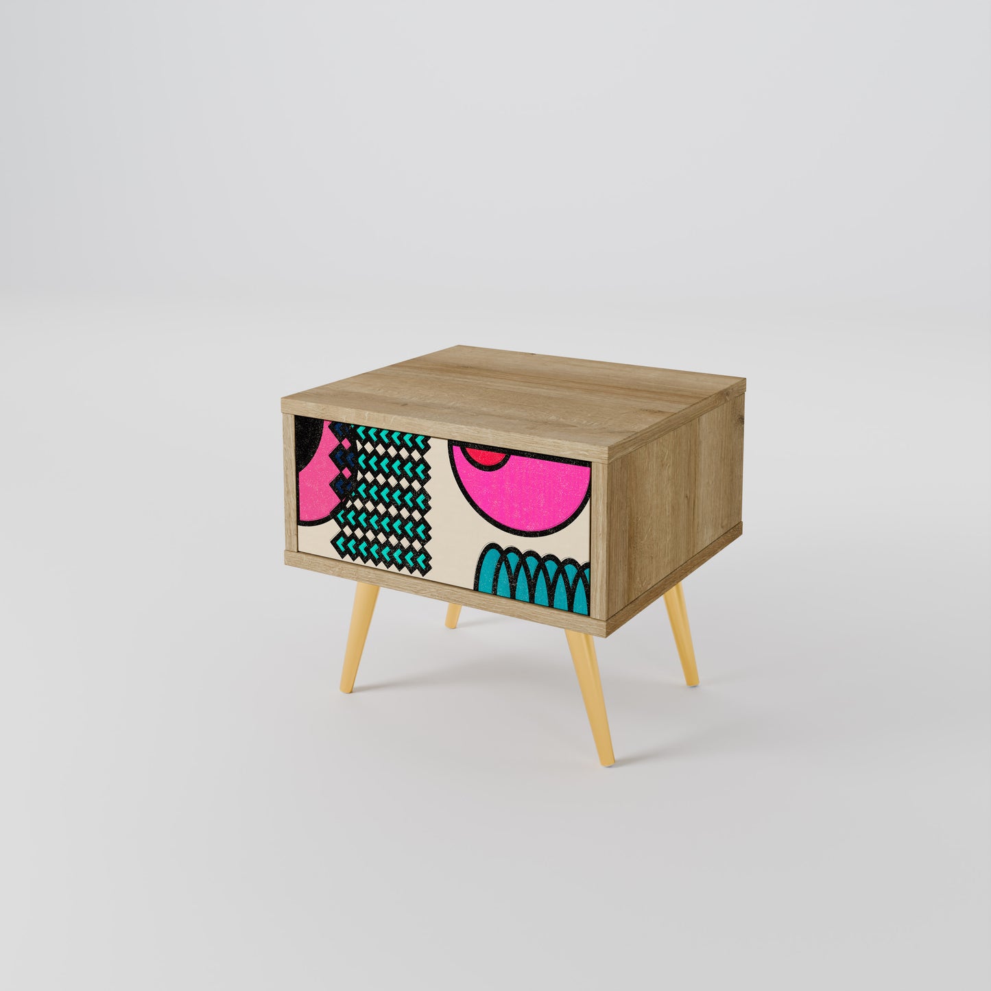 GEOMETRIC RHAPSODY Nightstand in Oak Effect