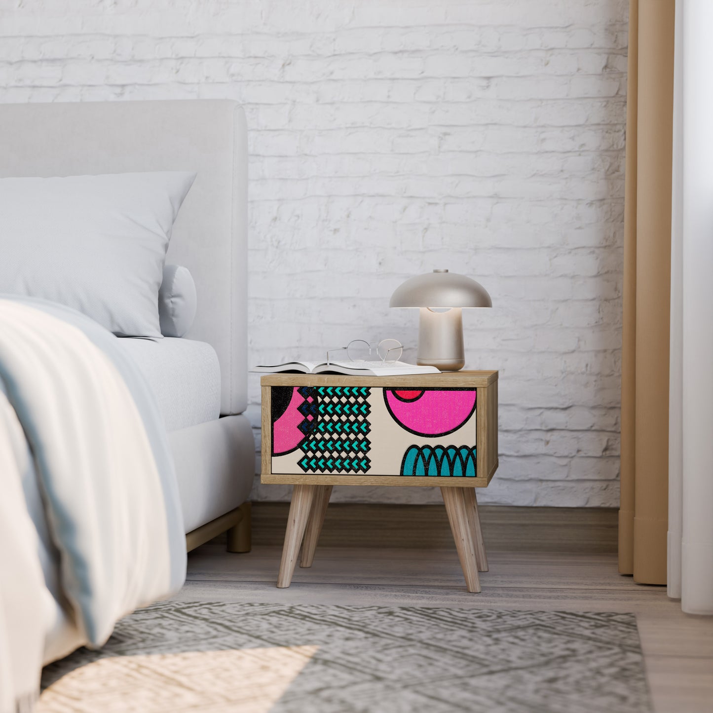 GEOMETRIC RHAPSODY Nightstand in Oak Effect