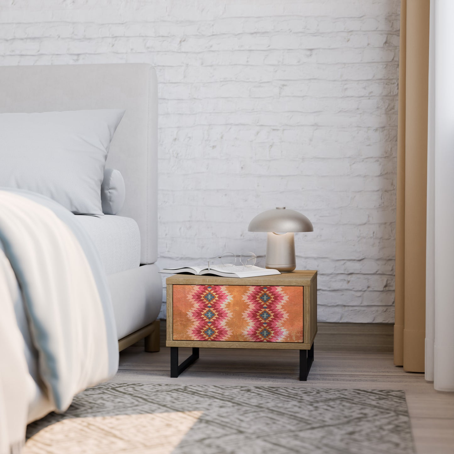 INDIAN FOLK Nightstand in Oak Effect