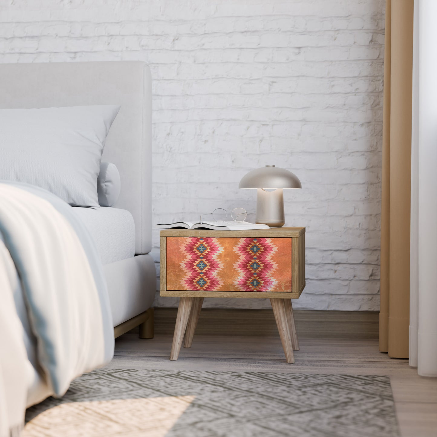 INDIAN FOLK Nightstand in Oak Effect