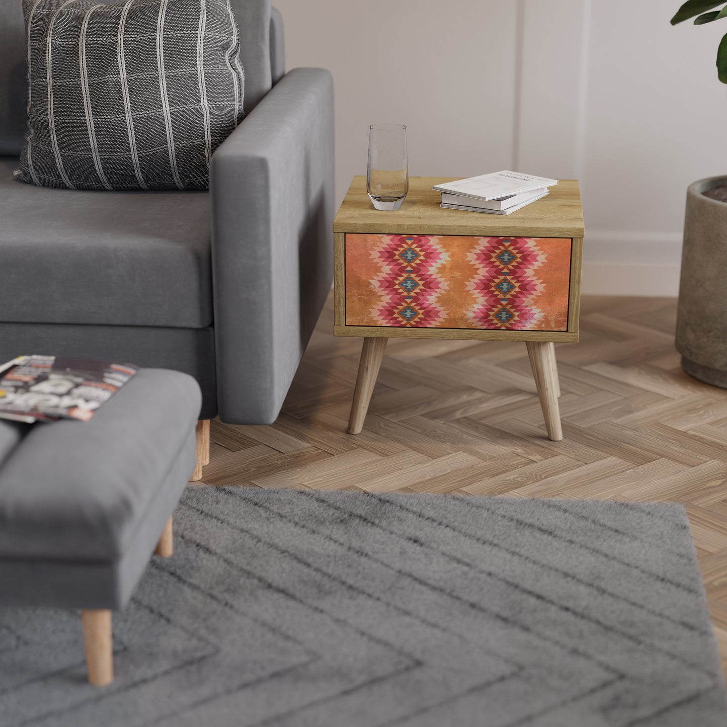 INDIAN FOLK Nightstand in Oak Effect