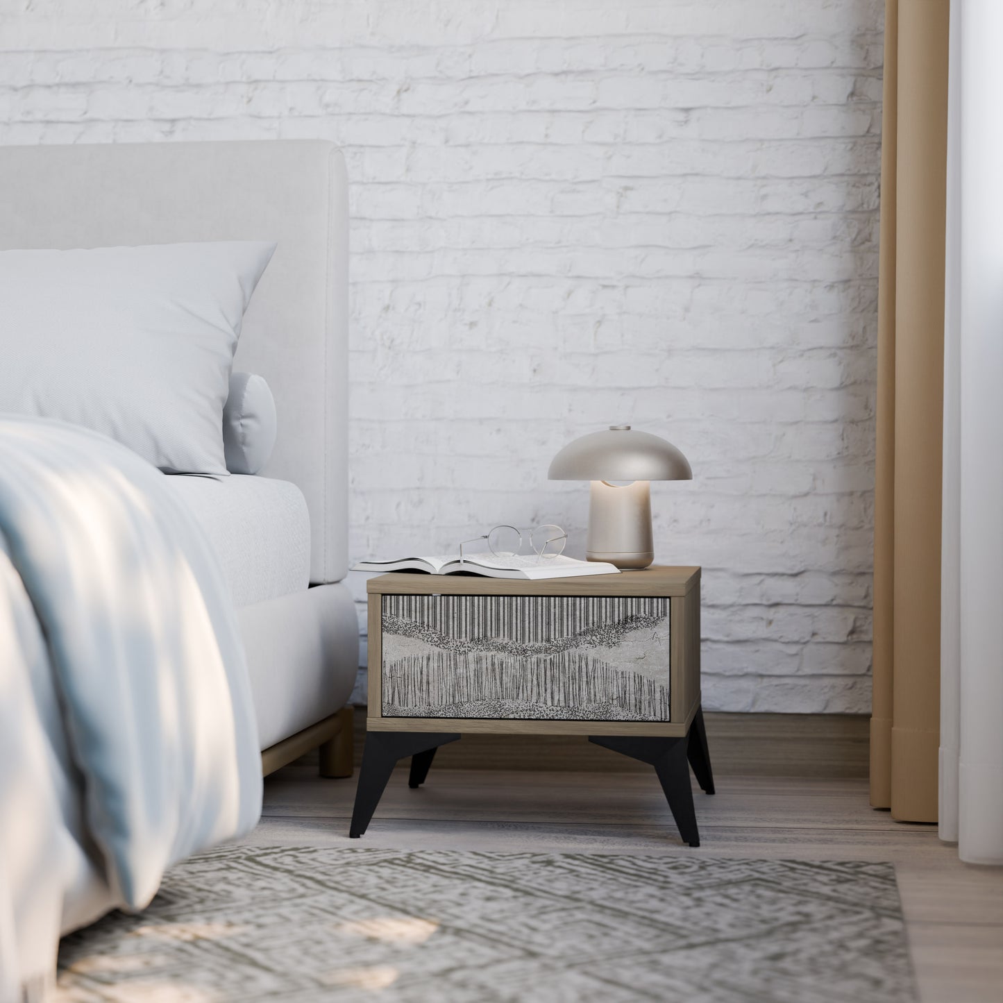 GRAIN LINES Nightstand in Oak Effect