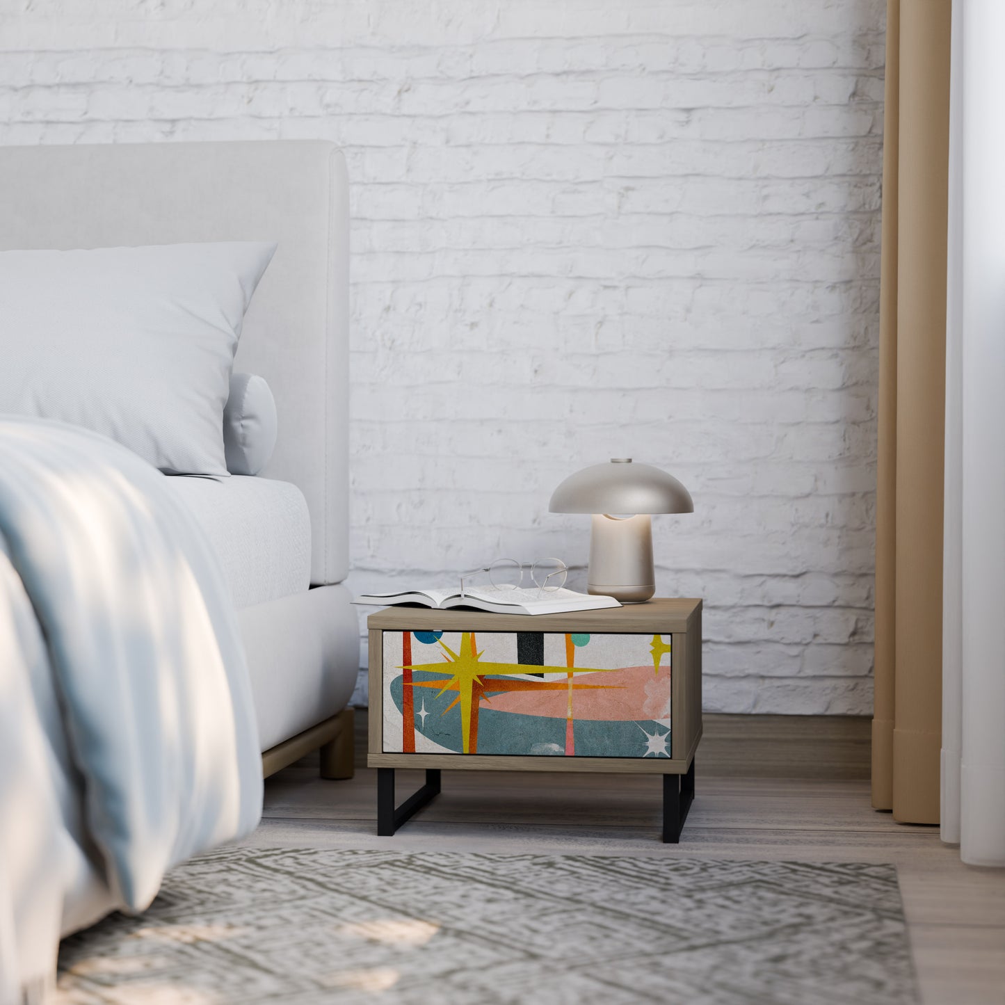 INTERSTELLAR VIBES Nightstand in Oak Effect