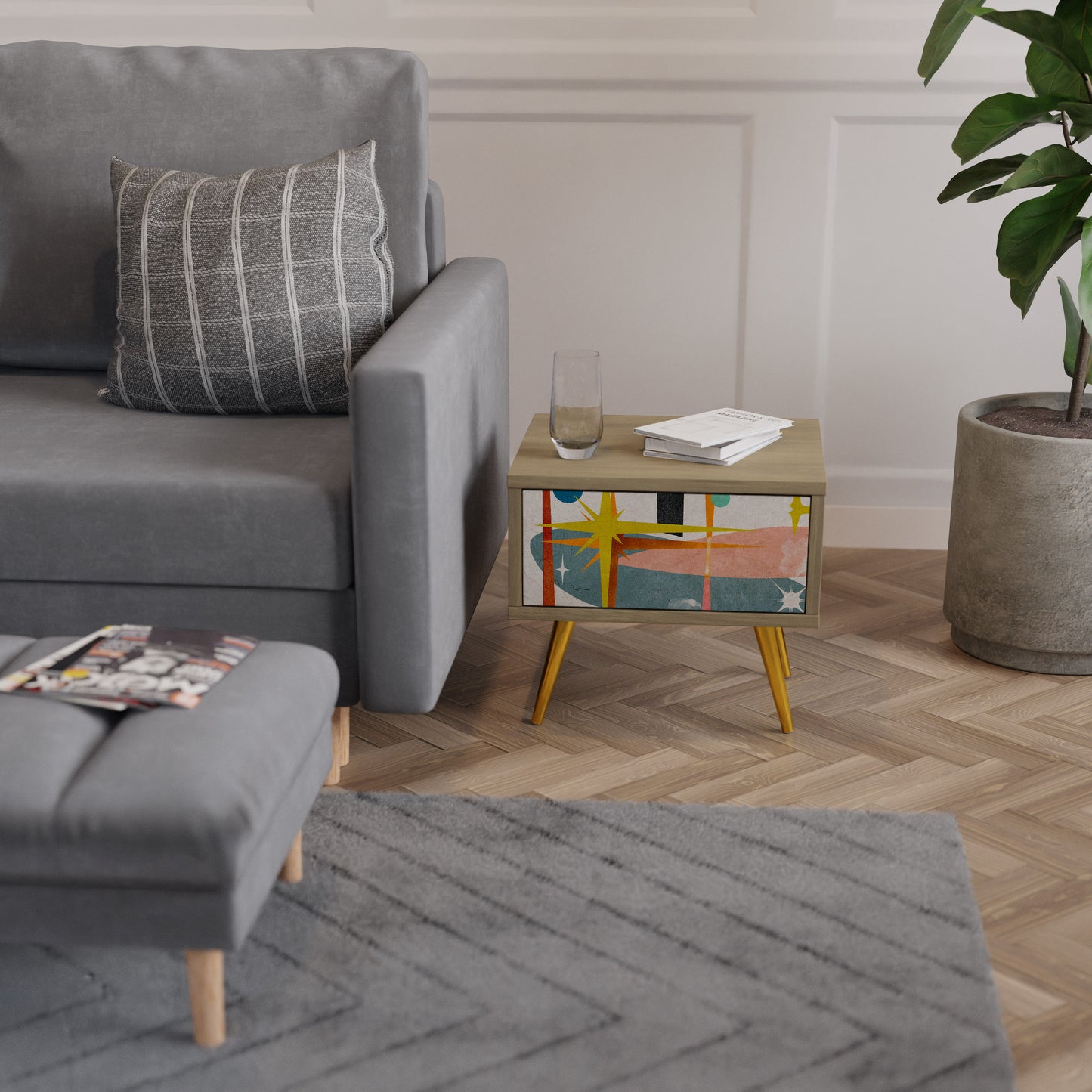 INTERSTELLAR VIBES Nightstand in Oak Effect