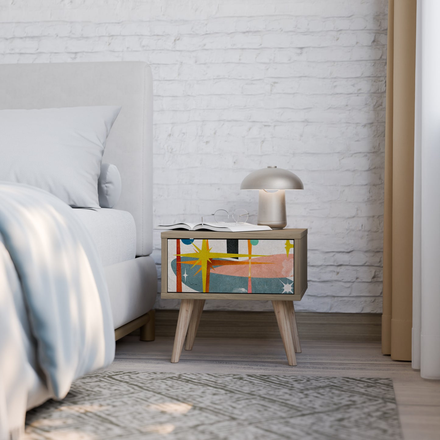 INTERSTELLAR VIBES Nightstand in Oak Effect