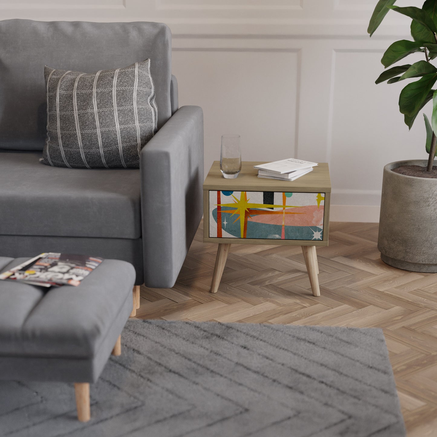 INTERSTELLAR VIBES Nightstand in Oak Effect