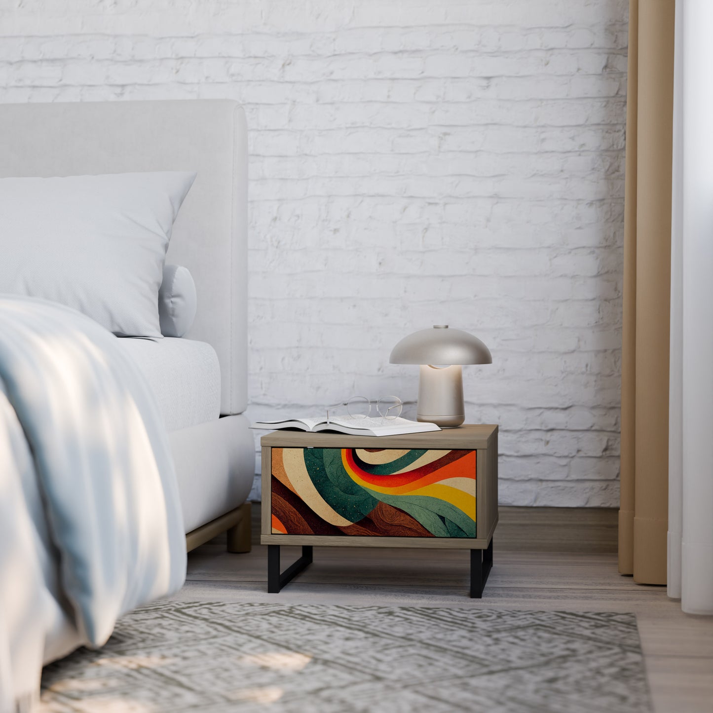 COLORFUL STRANDS Nightstand in Oak Effect