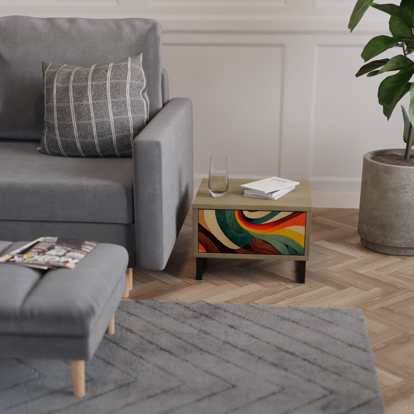 COLORFUL STRANDS Nightstand in Oak Effect