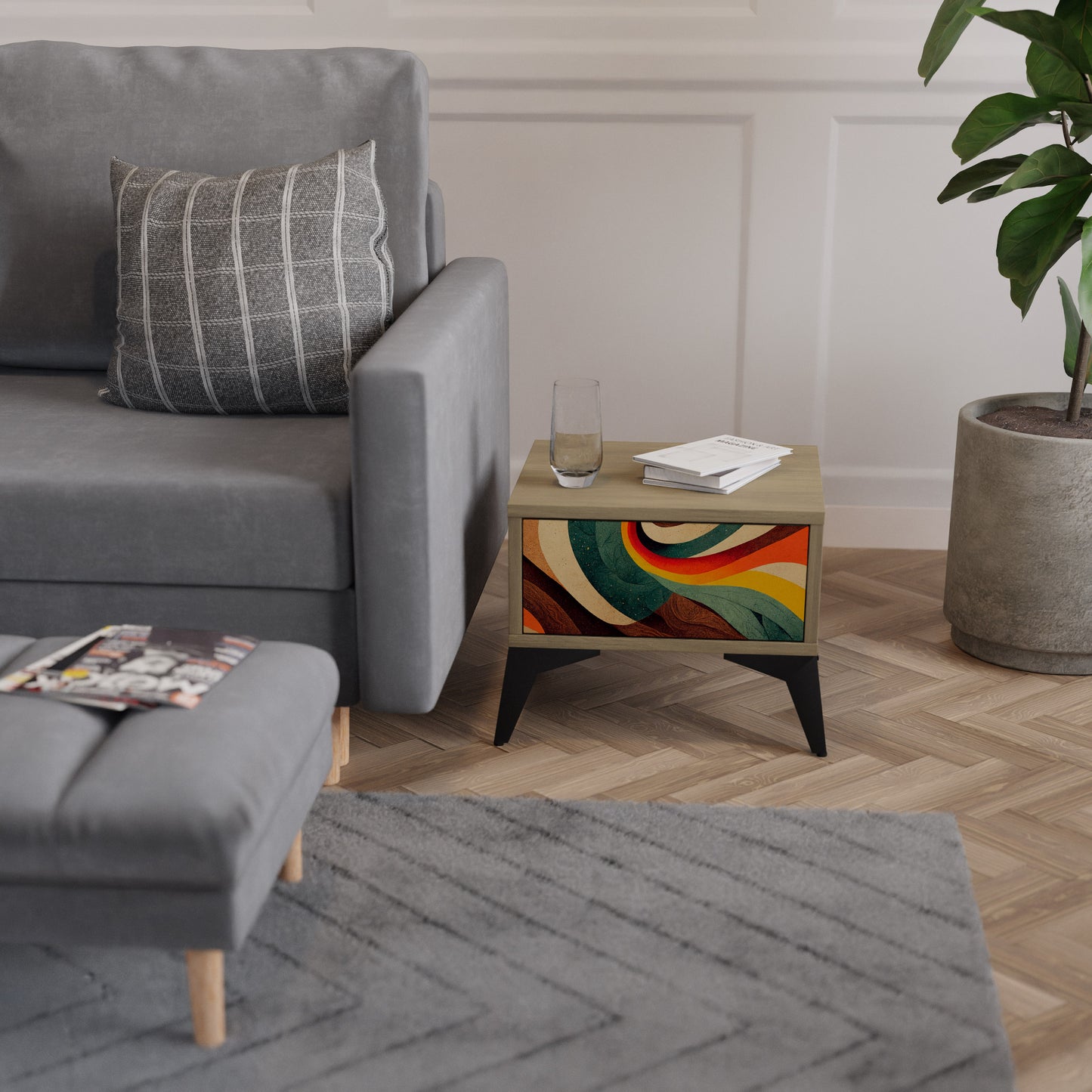 COLORFUL STRANDS Nightstand in Oak Effect