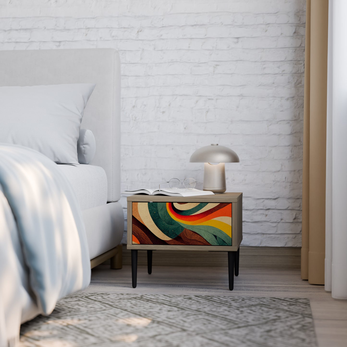 COLORFUL STRANDS Nightstand in Oak Effect