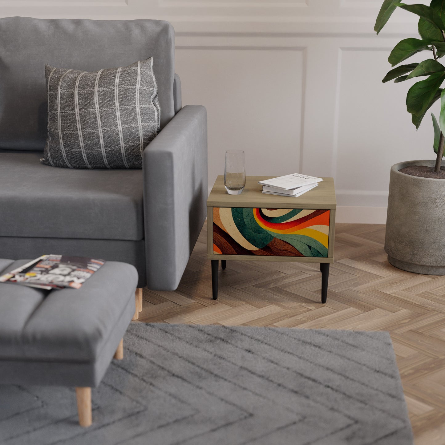 COLORFUL STRANDS Nightstand in Oak Effect