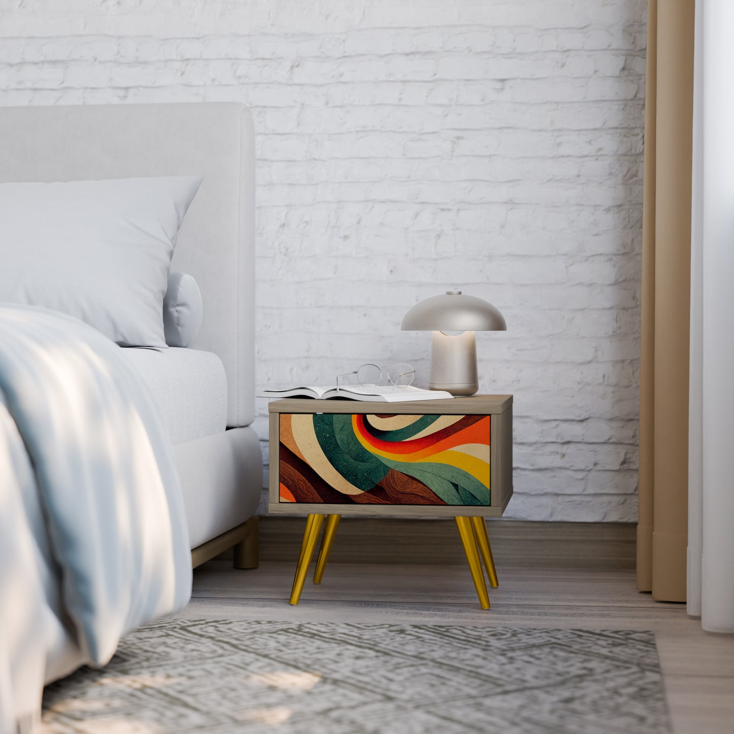 COLORFUL STRANDS Nightstand in Oak Effect