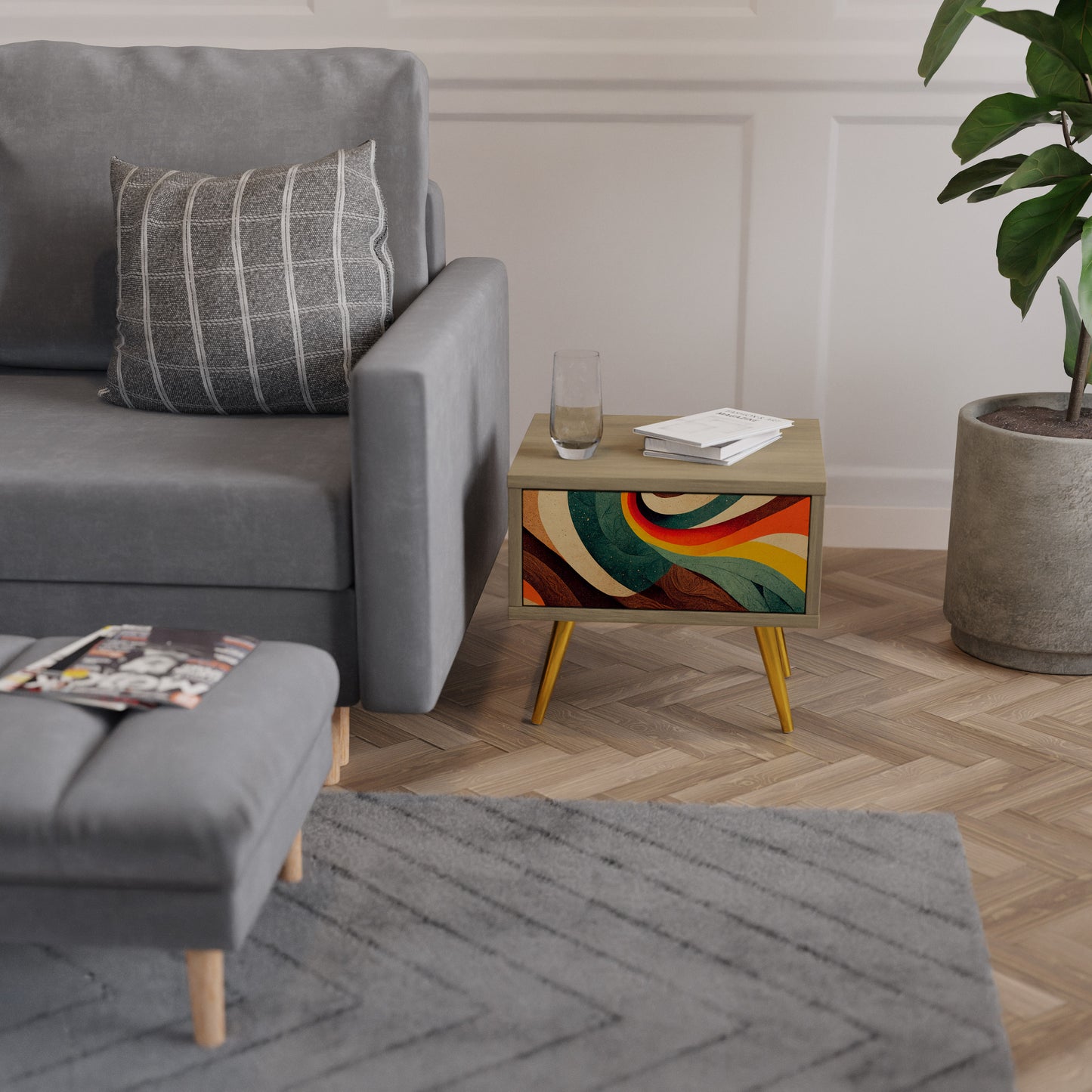 COLORFUL STRANDS Nightstand in Oak Effect