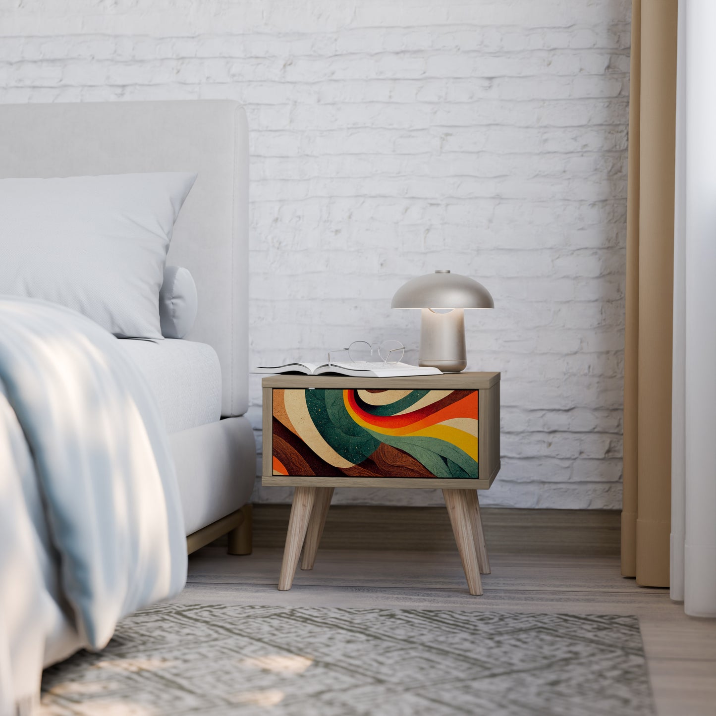 COLORFUL STRANDS Nightstand in Oak Effect
