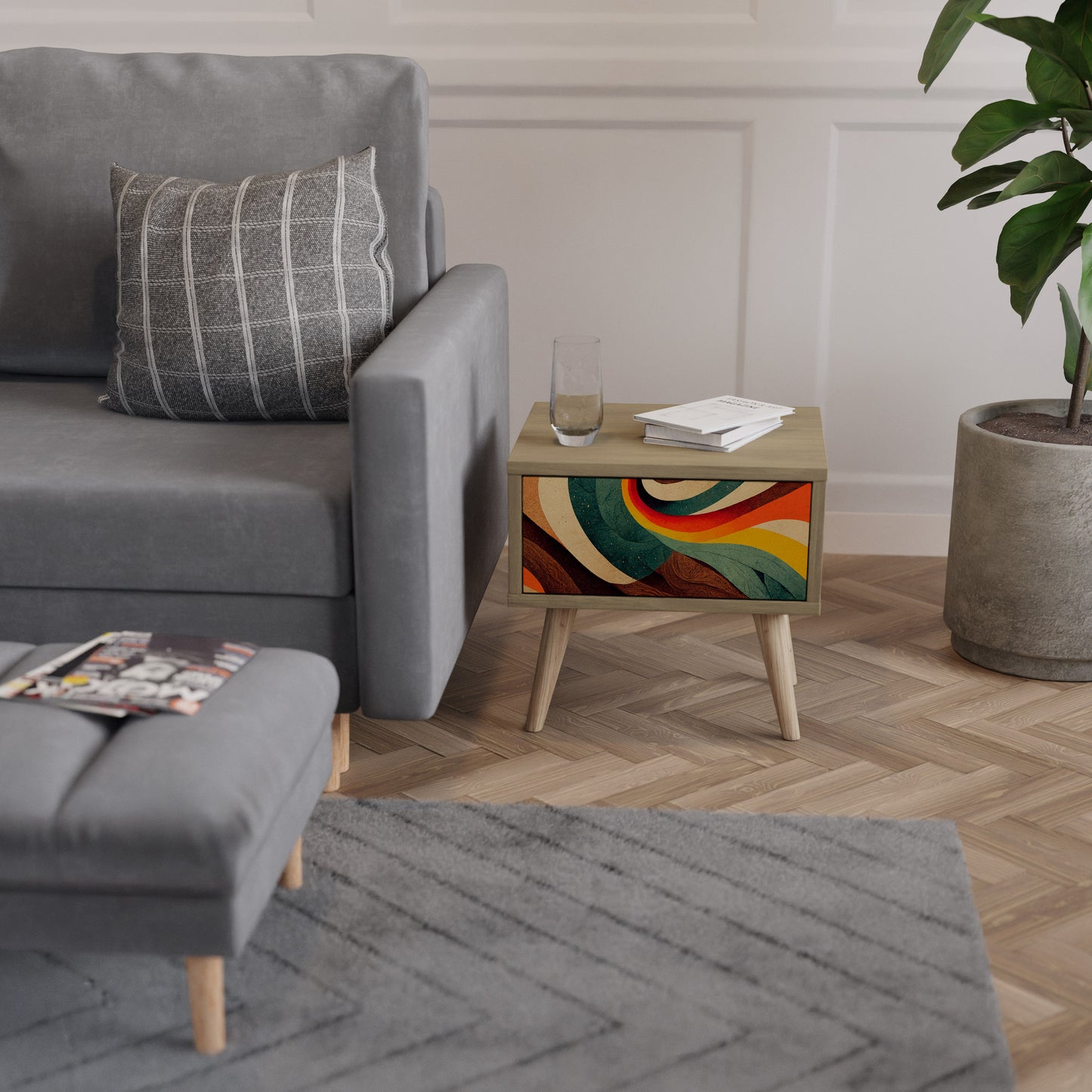 COLORFUL STRANDS Nightstand in Oak Effect