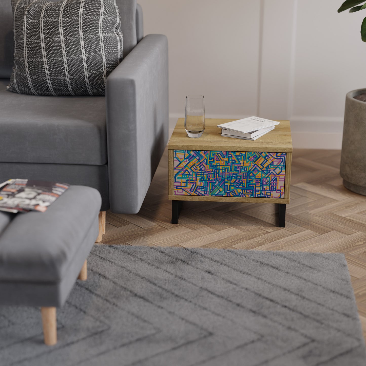MEMORIES MAP Nightstand in Oak Effect