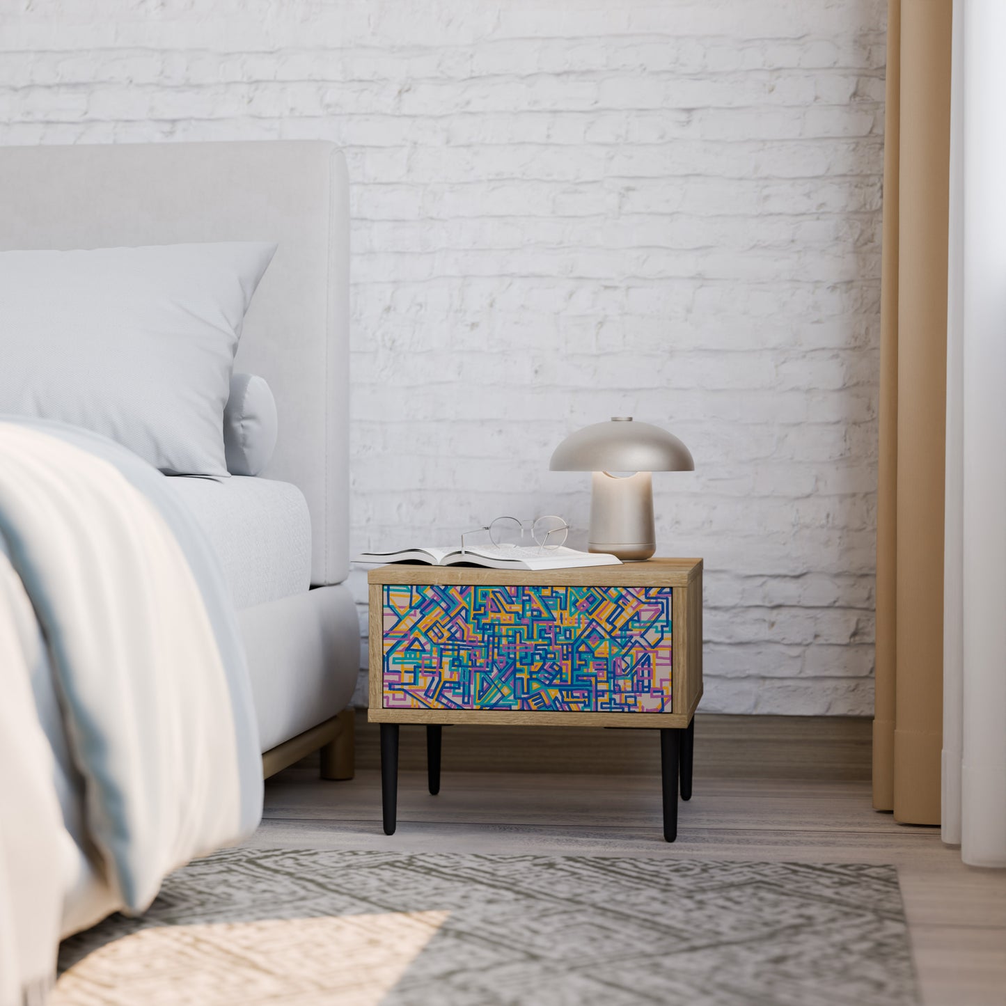 MEMORIES MAP Nightstand in Oak Effect