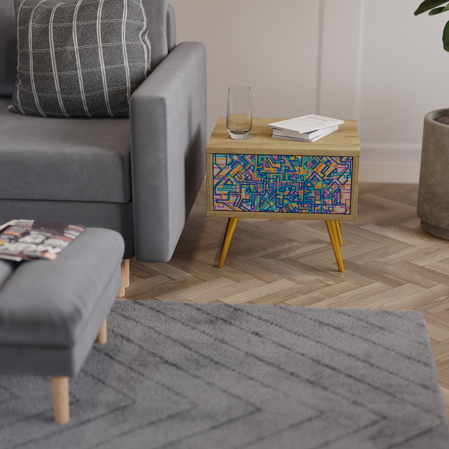 MEMORIES MAP Nightstand in Oak Effect