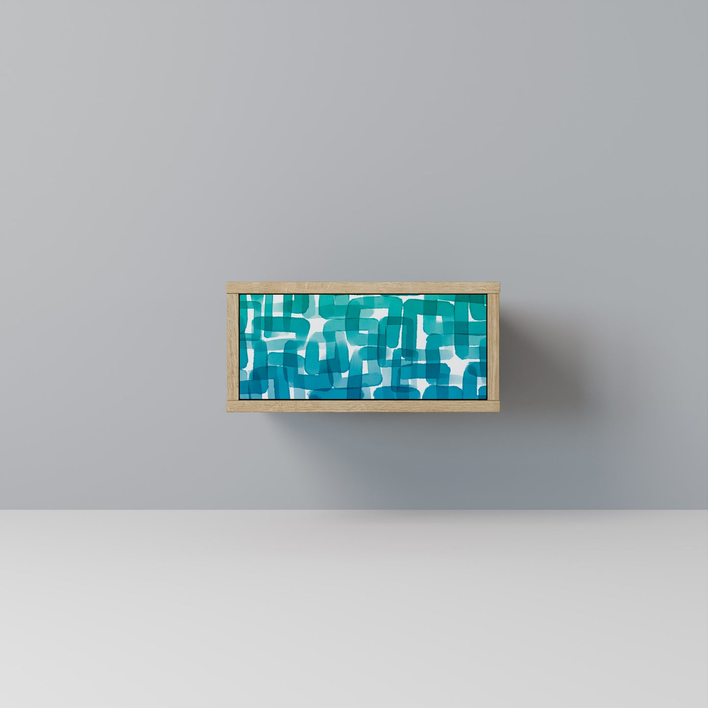TURQUOISE RECTANGLES Nightstand in Oak Effect