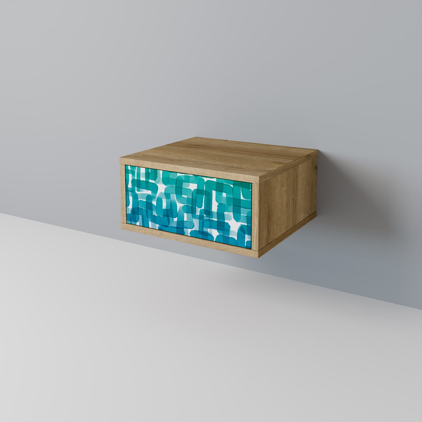 TURQUOISE RECTANGLES Nightstand in Oak Effect