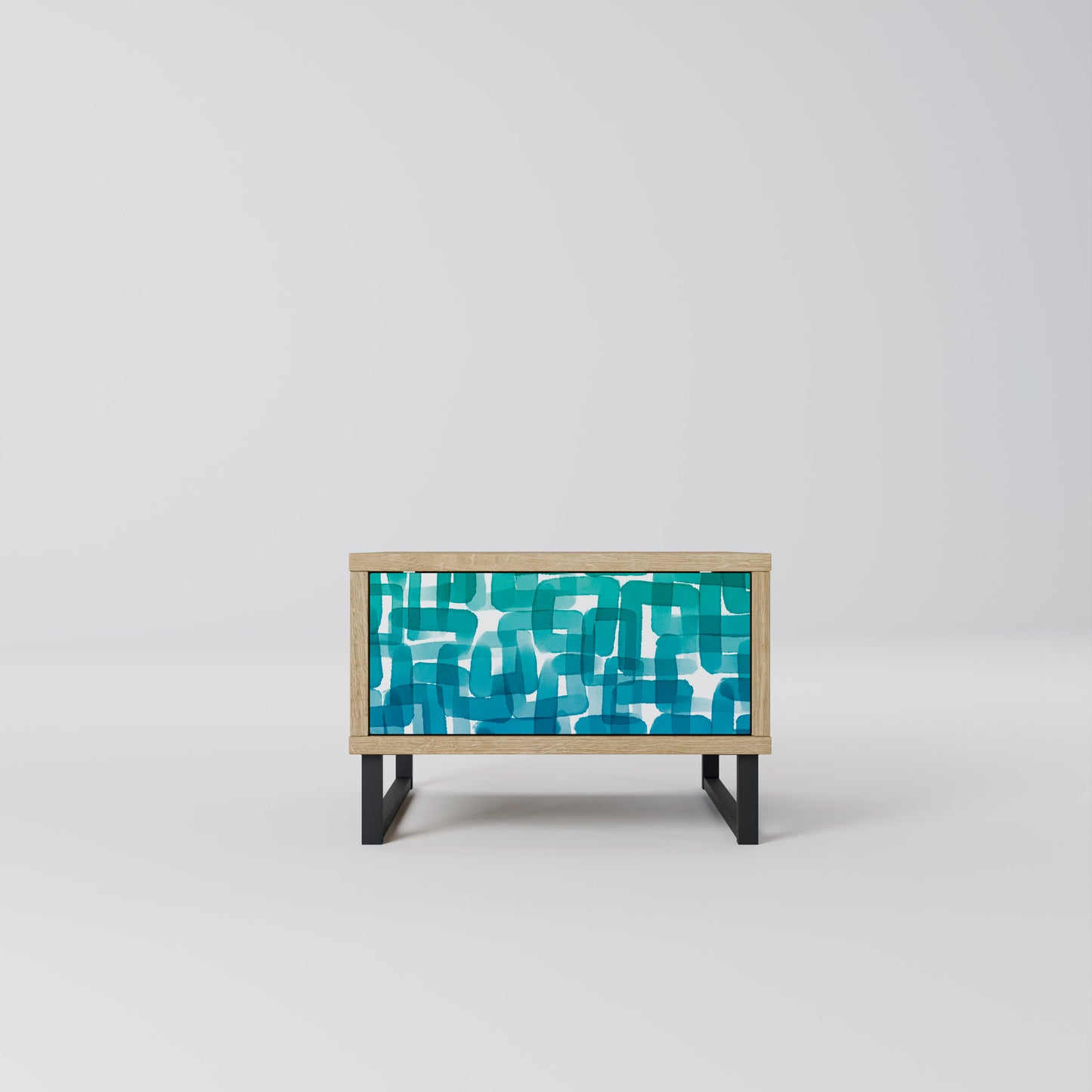 TURQUOISE RECTANGLES Nightstand in Oak Effect