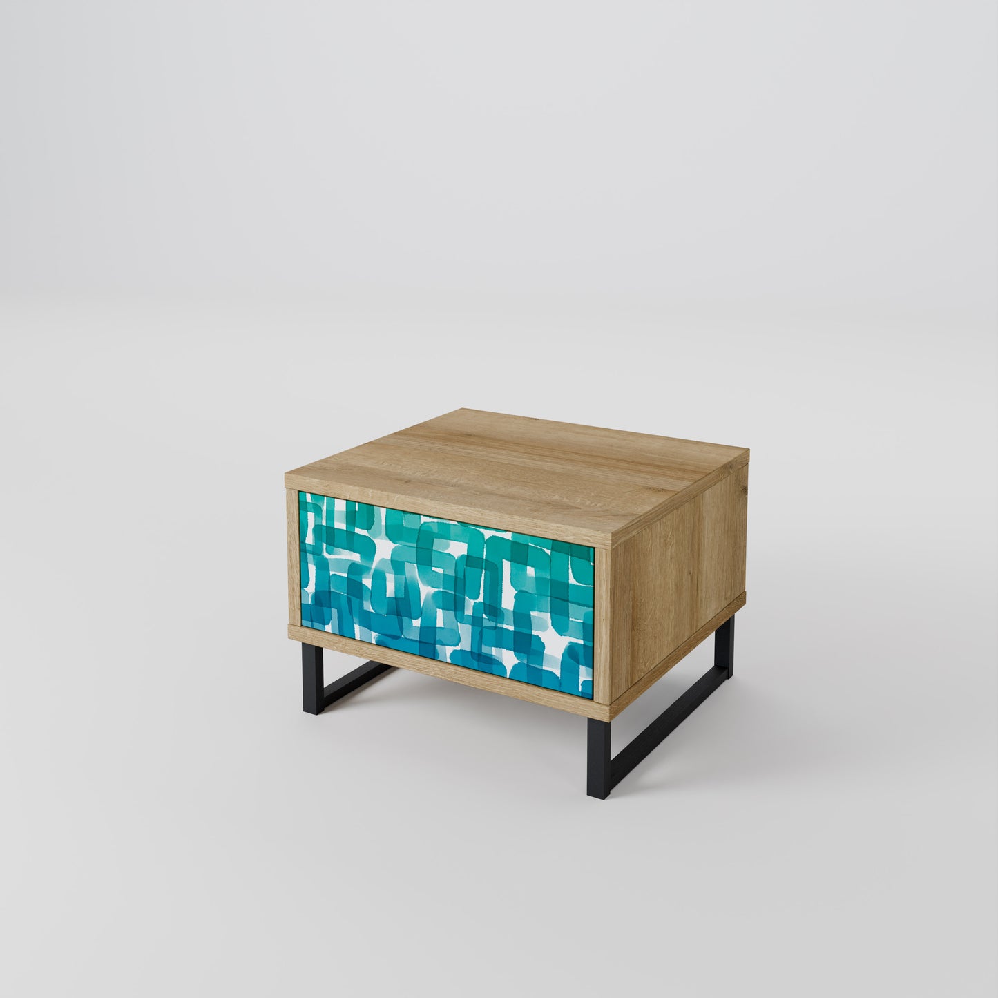 TURQUOISE RECTANGLES Nightstand in Oak Effect