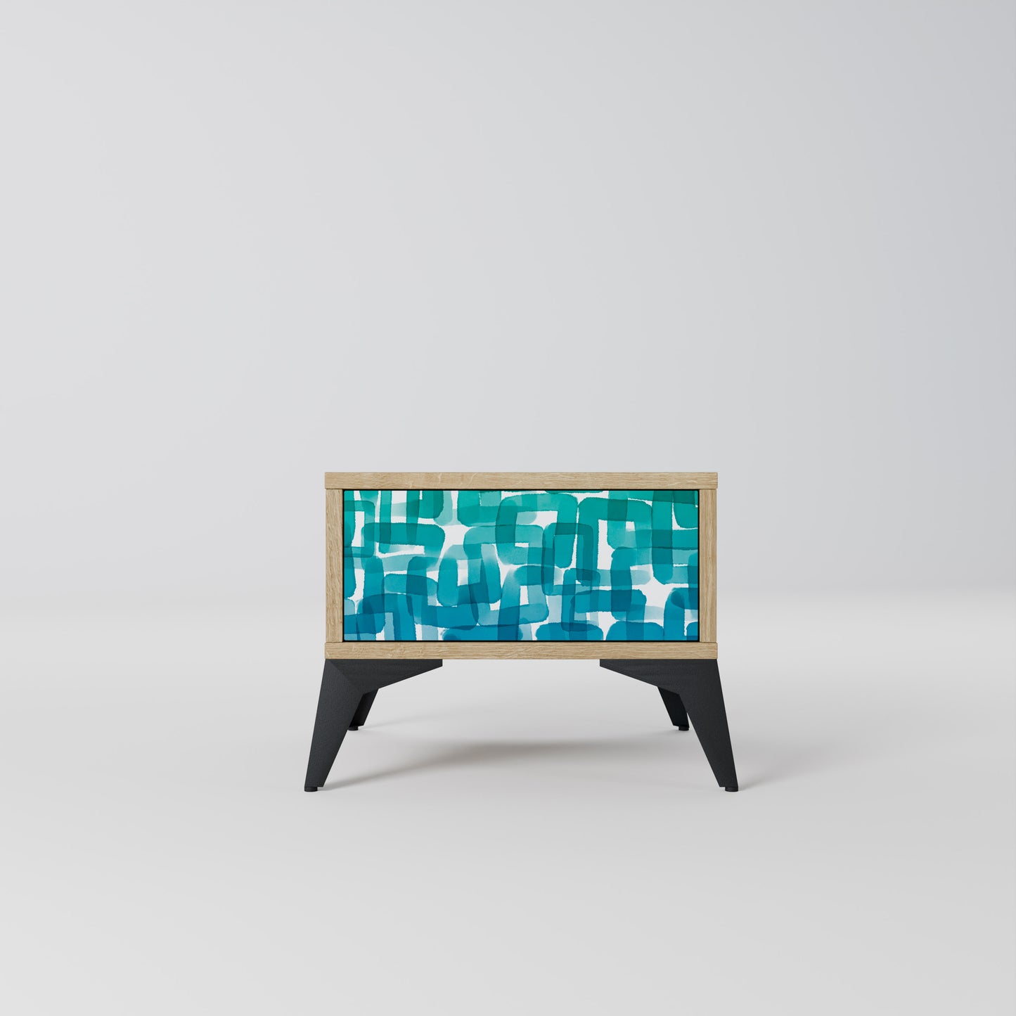 TURQUOISE RECTANGLES Nightstand in Oak Effect