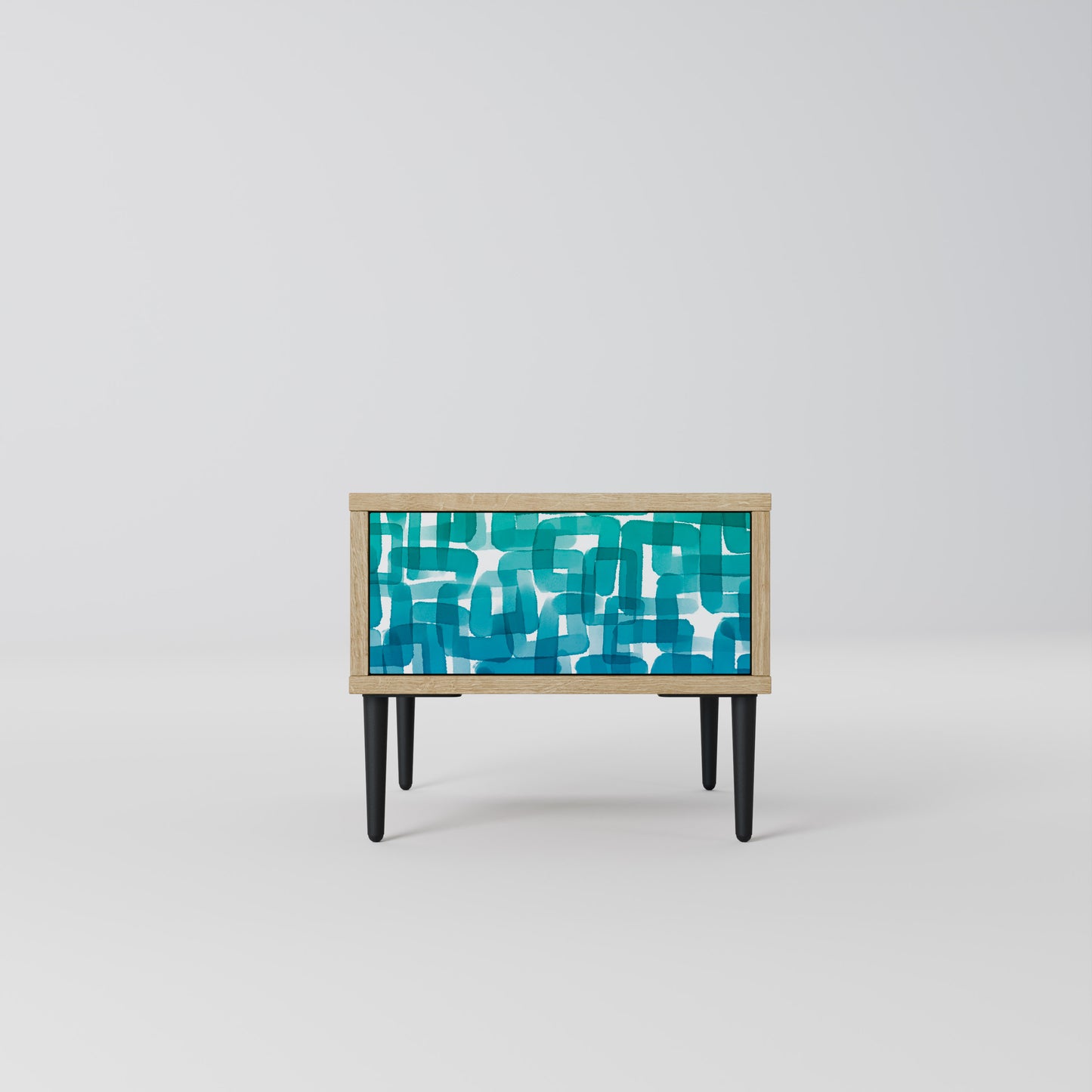 TURQUOISE RECTANGLES Nightstand in Oak Effect
