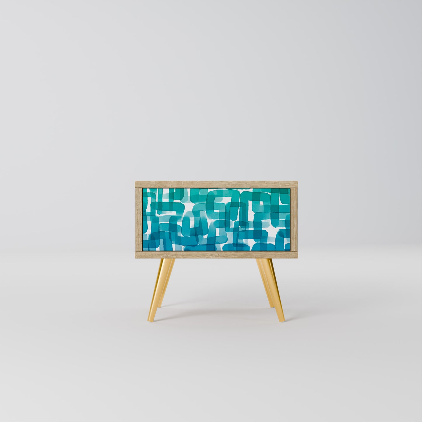 TURQUOISE RECTANGLES Nightstand in Oak Effect
