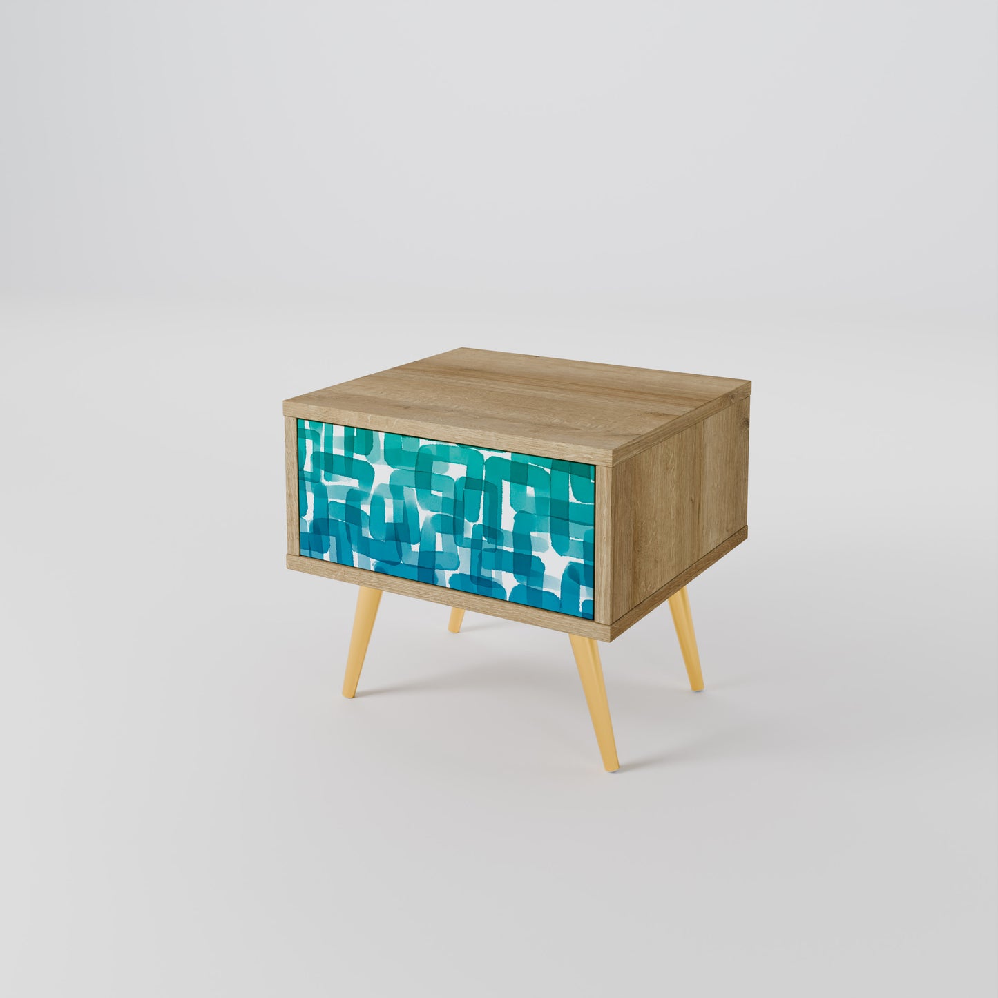 TURQUOISE RECTANGLES Nightstand in Oak Effect