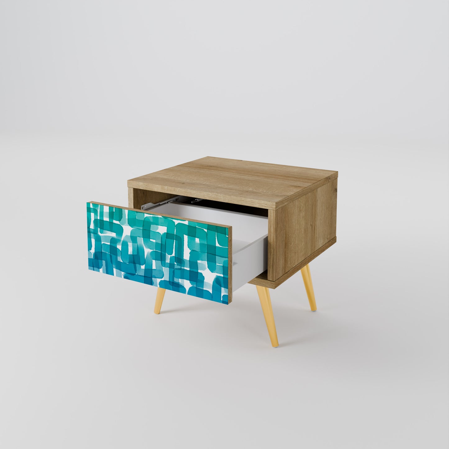 TURQUOISE RECTANGLES Nightstand in Oak Effect