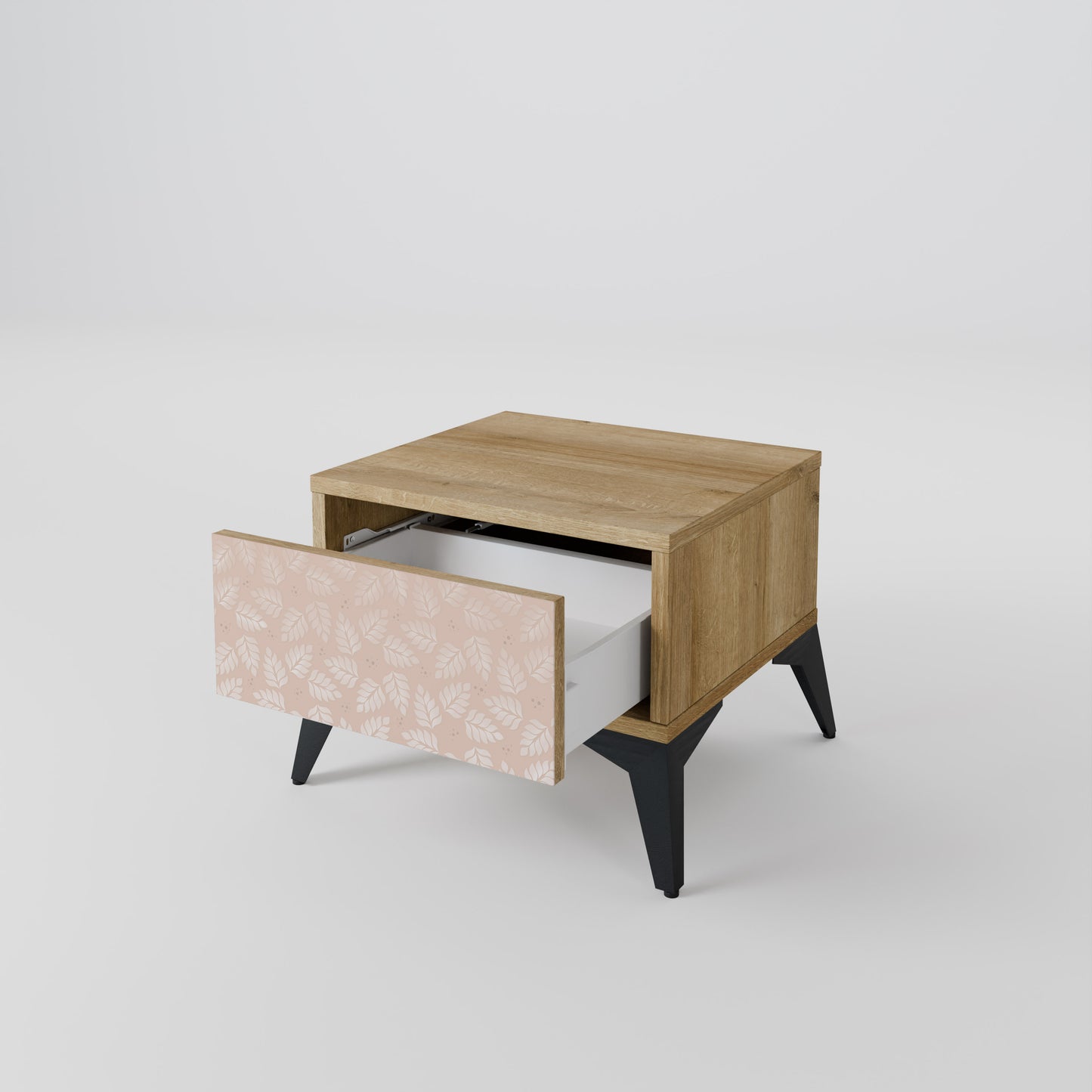 LEAVES ON BEIGE Nightstand in Oak Effect