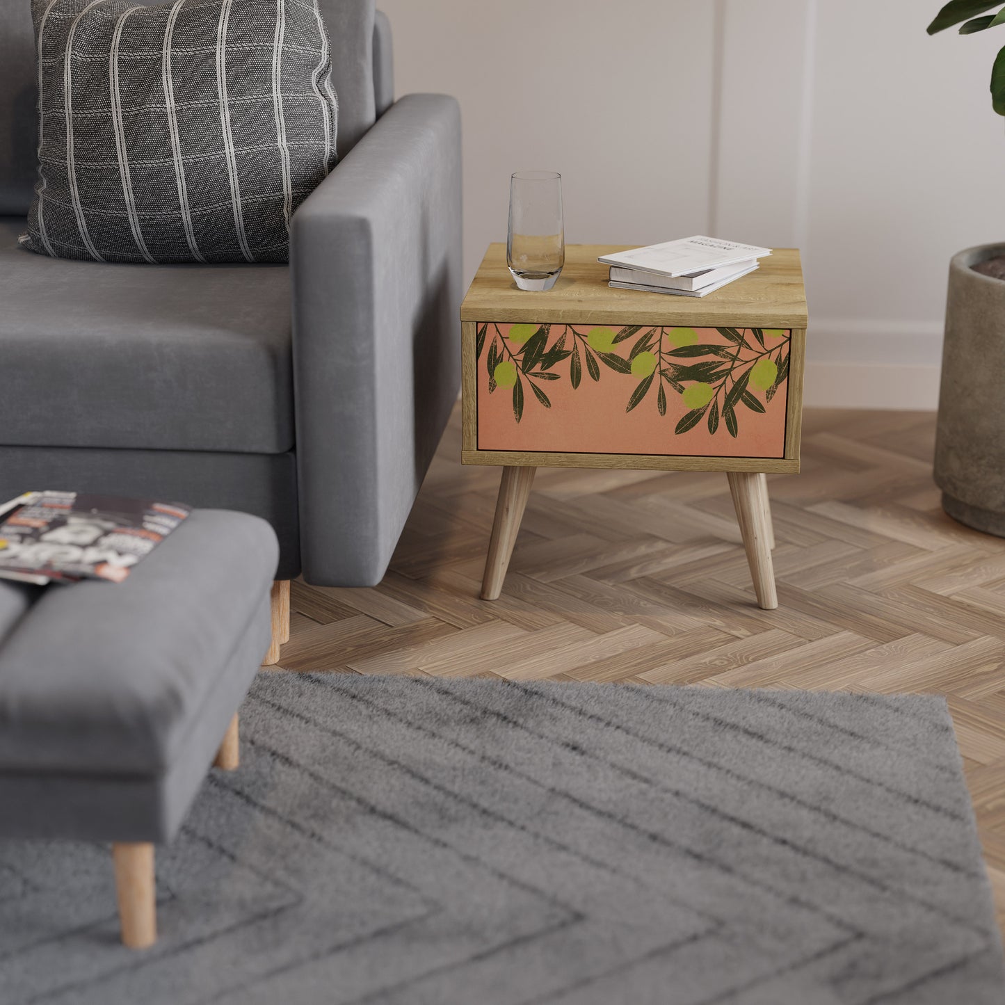 JUICY OLIVES Nightstand in Oak Effect