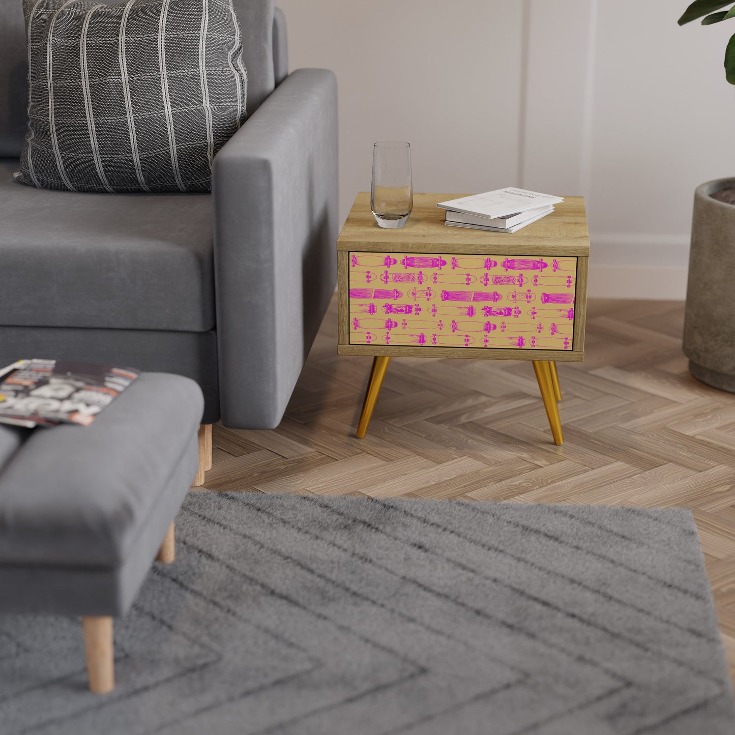 SKATEBOARD ARTISTRY Nightstand in Oak Effect