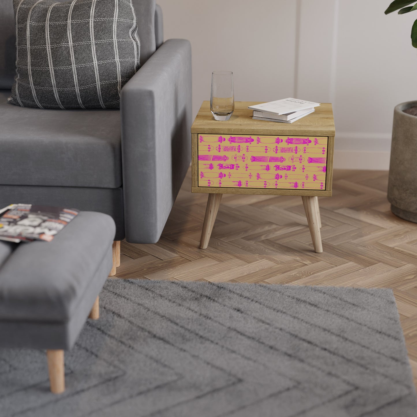SKATEBOARD ARTISTRY Nightstand in Oak Effect