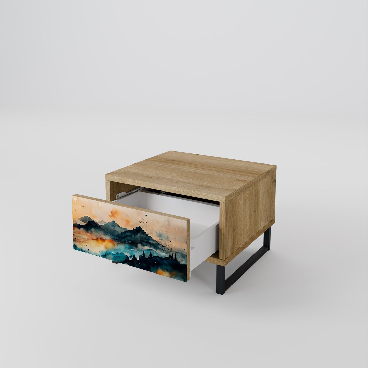 OMINOUS MOUNTAINS Nightstand in Oak Effect