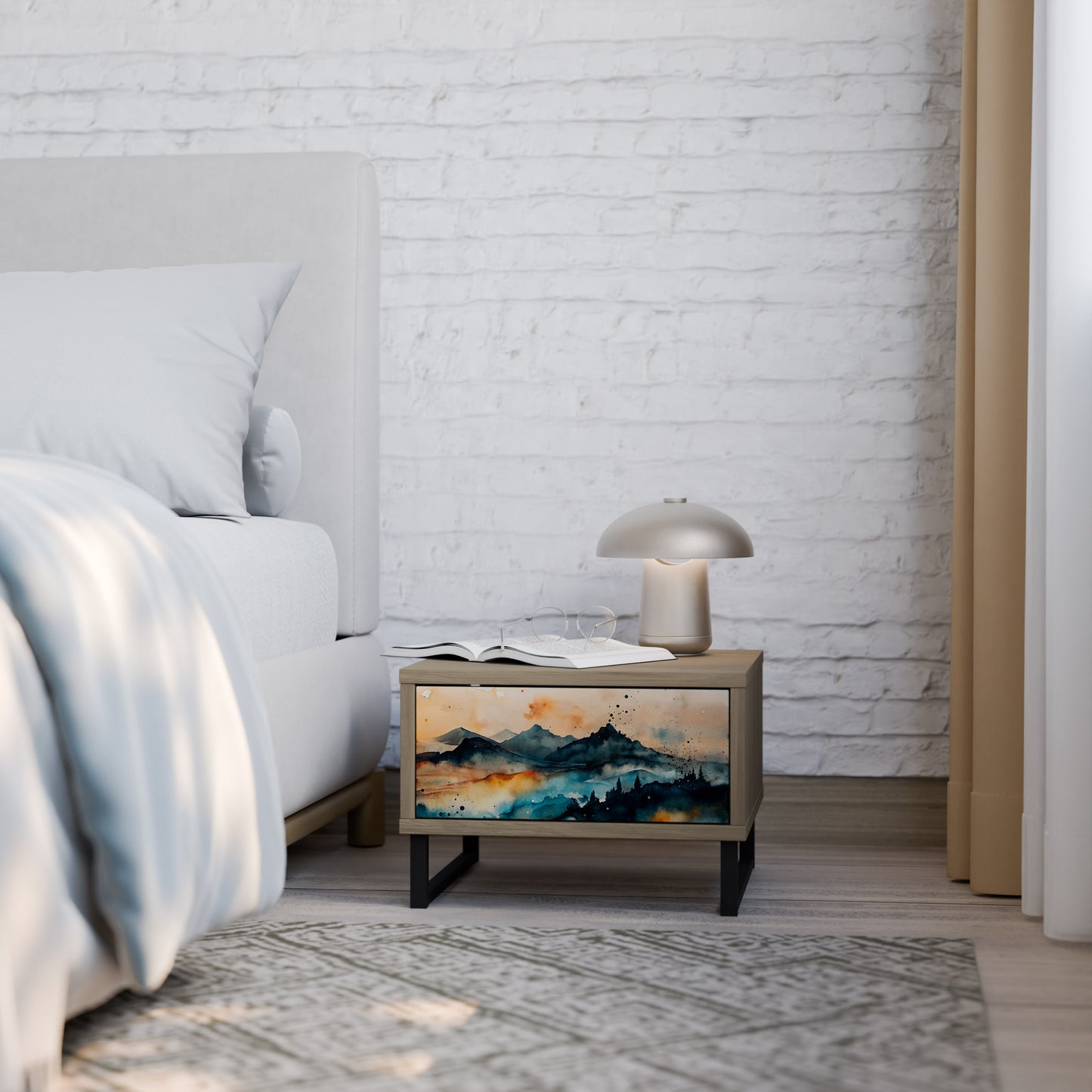 OMINOUS MOUNTAINS Nightstand in Oak Effect