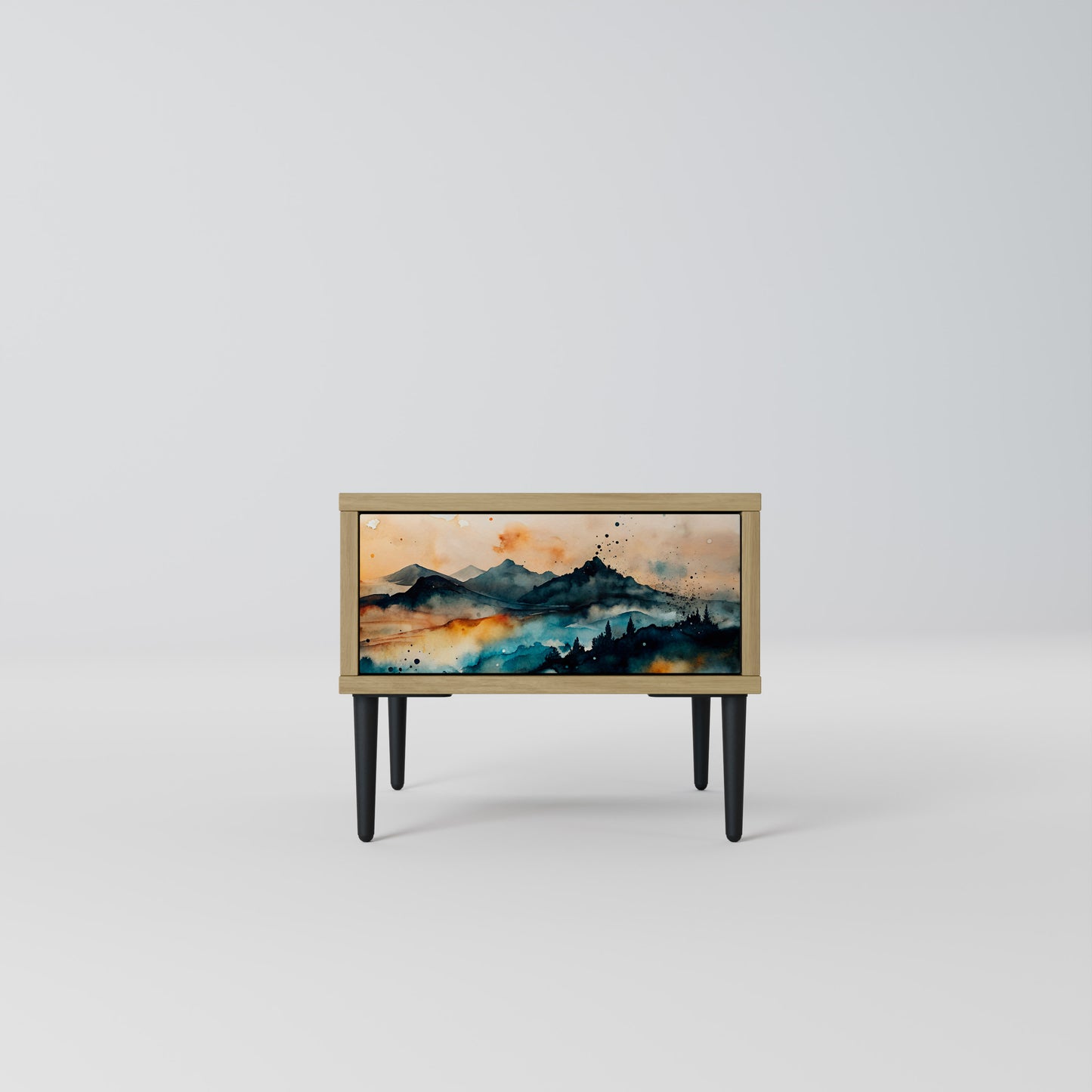 OMINOUS MOUNTAINS Nightstand in Oak Effect